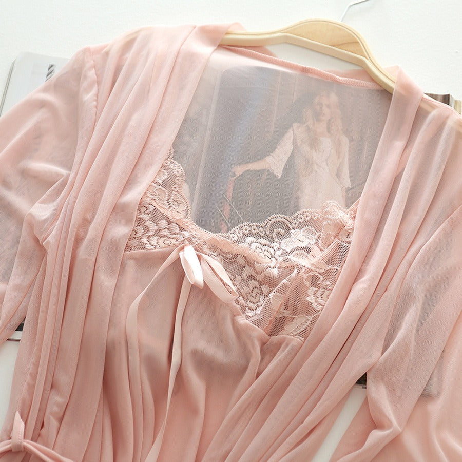 Flushed Fantasy: The Blushing Lace Trimmed Fabric Gown