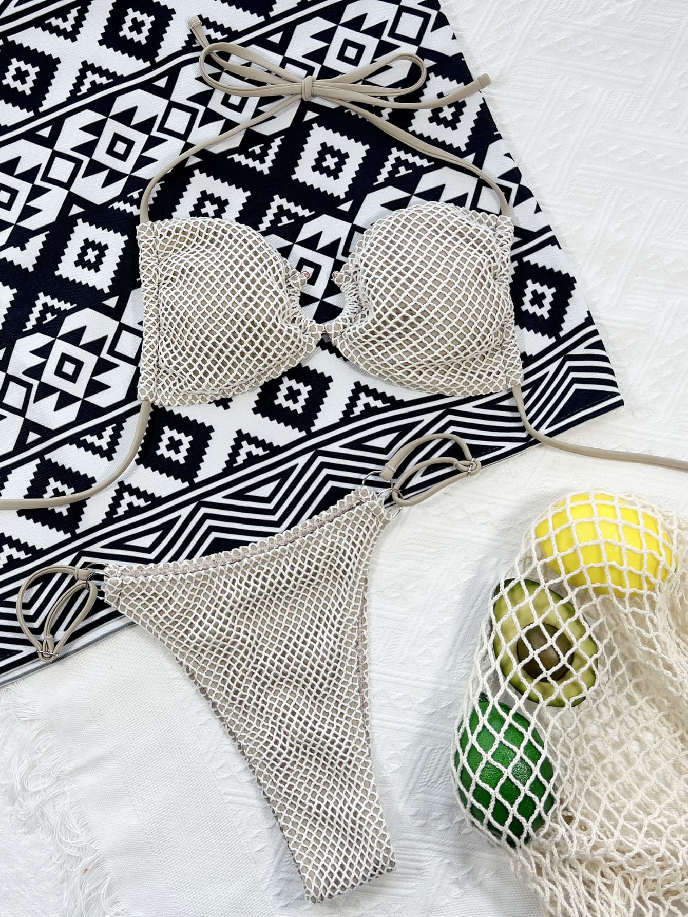 Reel in the Heat: The Ivory Tropical Fishnet Bikini