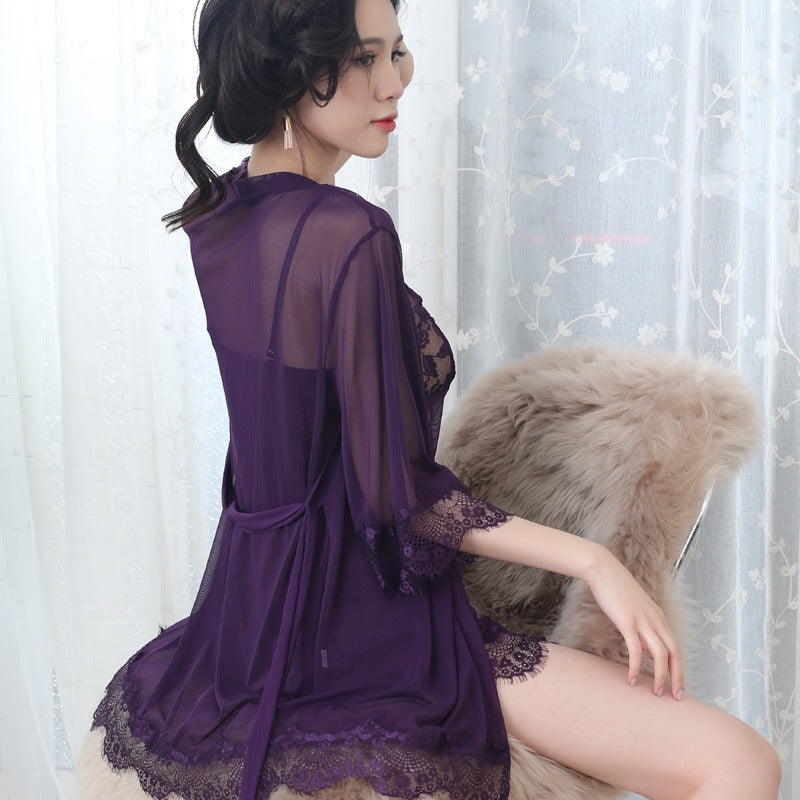 Flushed Fantasy: The Blushing Lace Trimmed Fabric Gown