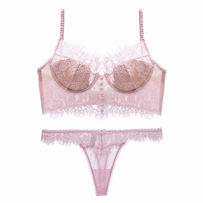 Seductive Elegance: Lace Eyelash Push-Up Bra & Sling Thong Set