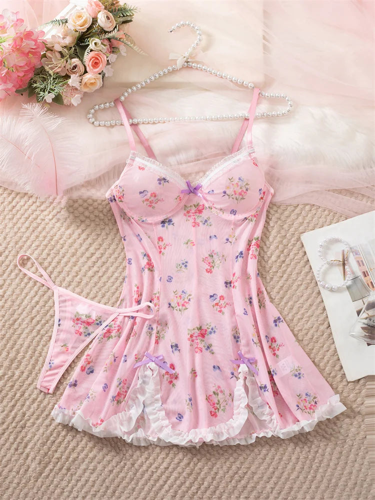 Fairy Blossom: Flirty Pink Floral Nighty 2 pc. πΌπ§ββοΈ