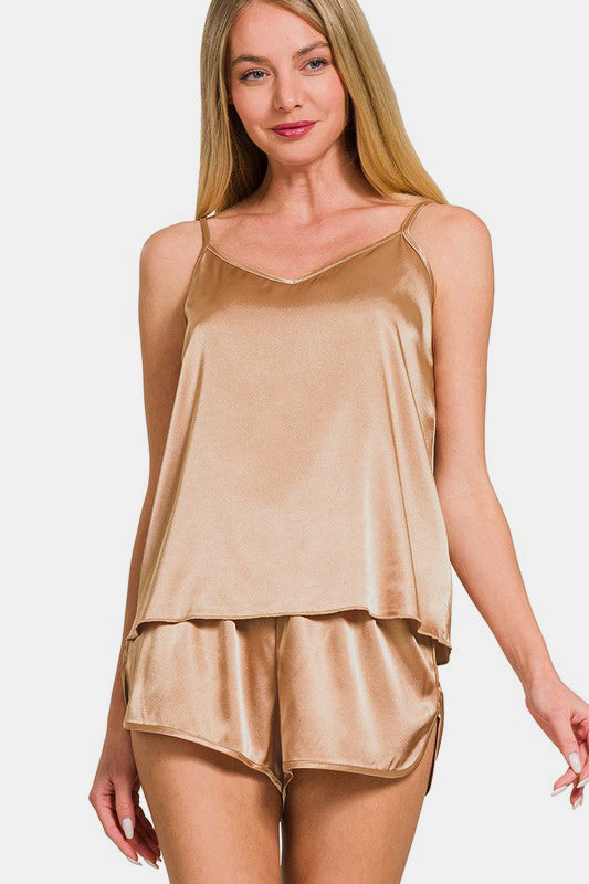 Romantic Nights: Satin Cami & Elastic Waist Shorts Set