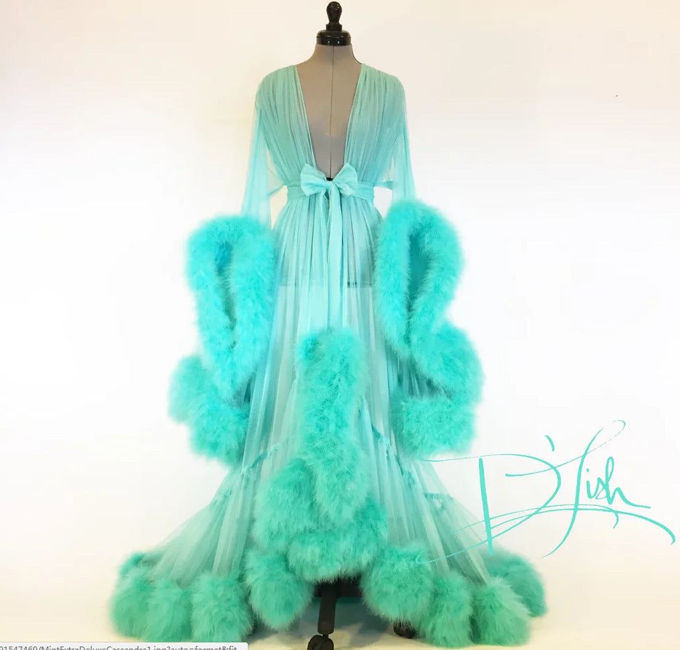 Exquisite Chiffon  Enchantment: The Chic Hollywood Diva Feathered  Robe