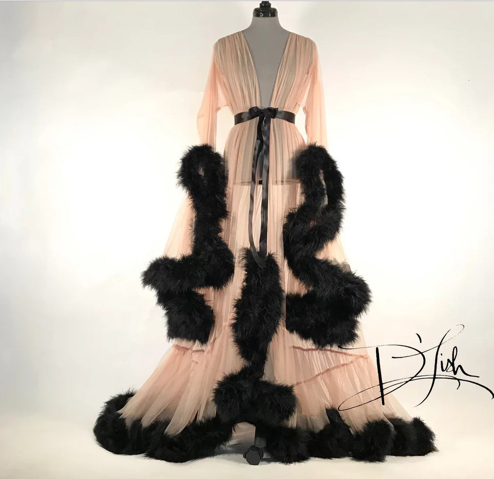 Exquisite Chiffon  Enchantment: The Chic Hollywood Diva Feathered  Robe