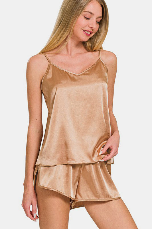 Romantic Nights: Satin Cami & Elastic Waist Shorts Set