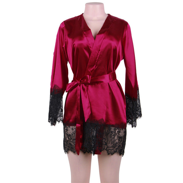 Timeless Grace: Satin & Lace Kimono Robe