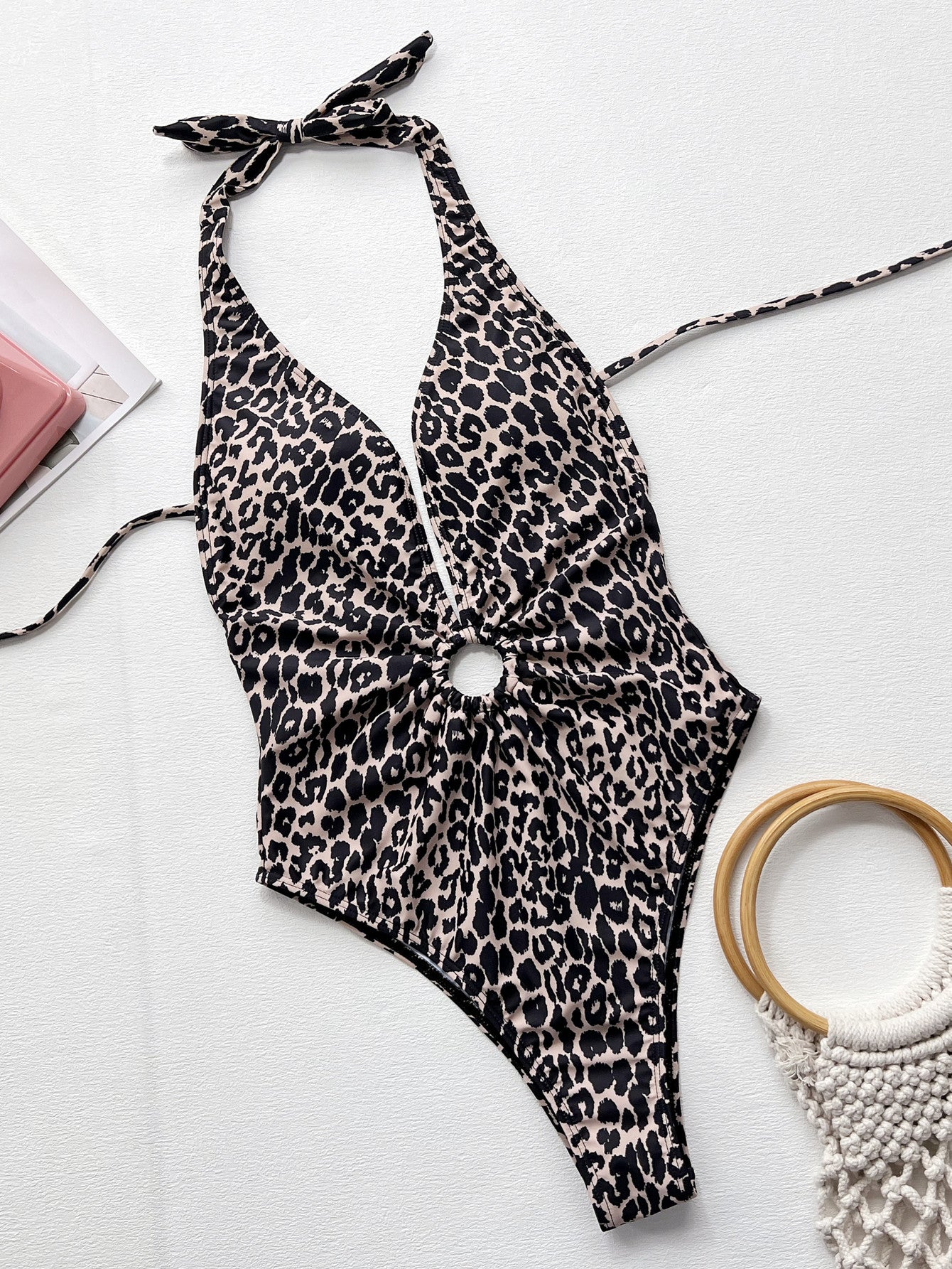 Wild Escape: The Tropical Leopard Neck Ring One-Piece That Steals the Show