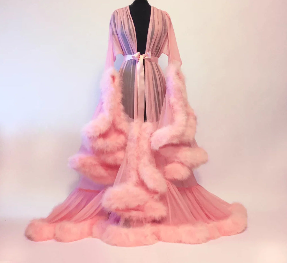 Exquisite Chiffon  Enchantment: The Chic Hollywood Diva Feathered  Robe