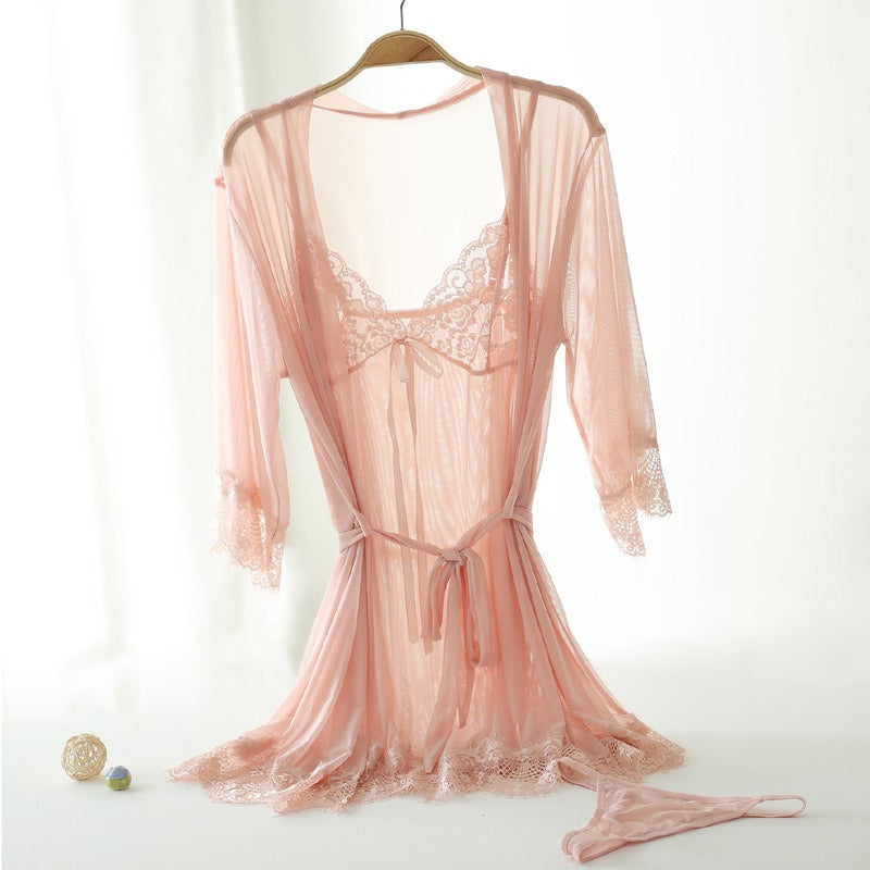 Flushed Fantasy: The Blushing Lace Trimmed  Fabric  Gown 