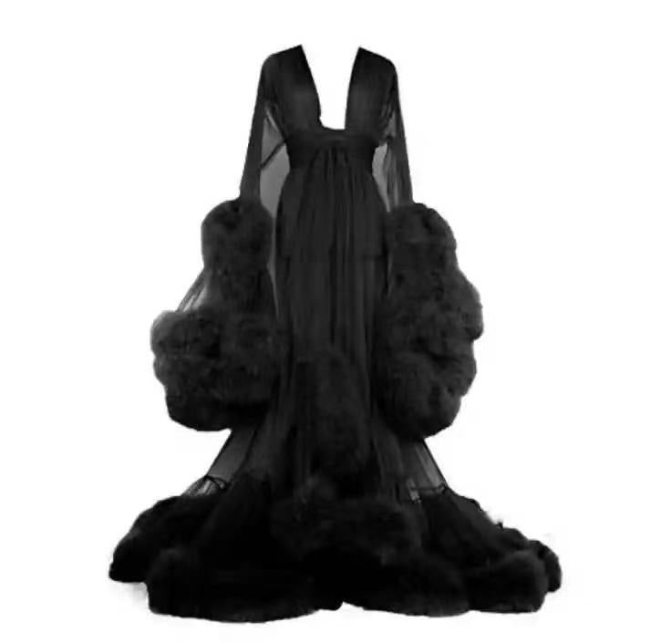 Exquisite Chiffon  Enchantment: The Chic Hollywood Diva Feathered  Robe