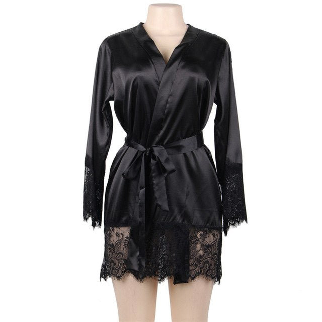 Timeless Grace: Satin & Lace Kimono Robe