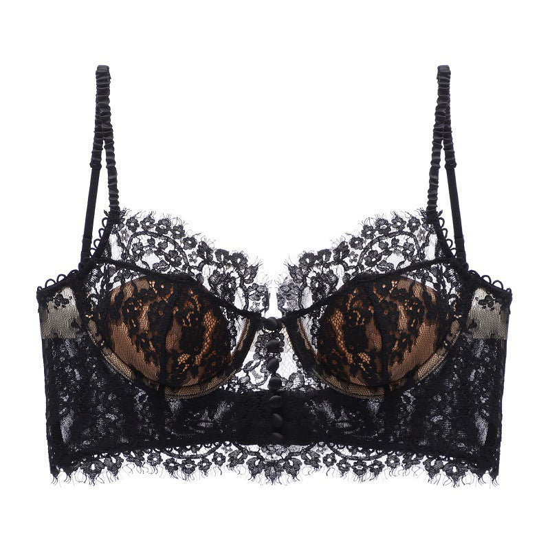 Seductive Elegance: Lace Eyelash Push-Up Bra & Sling Thong Set