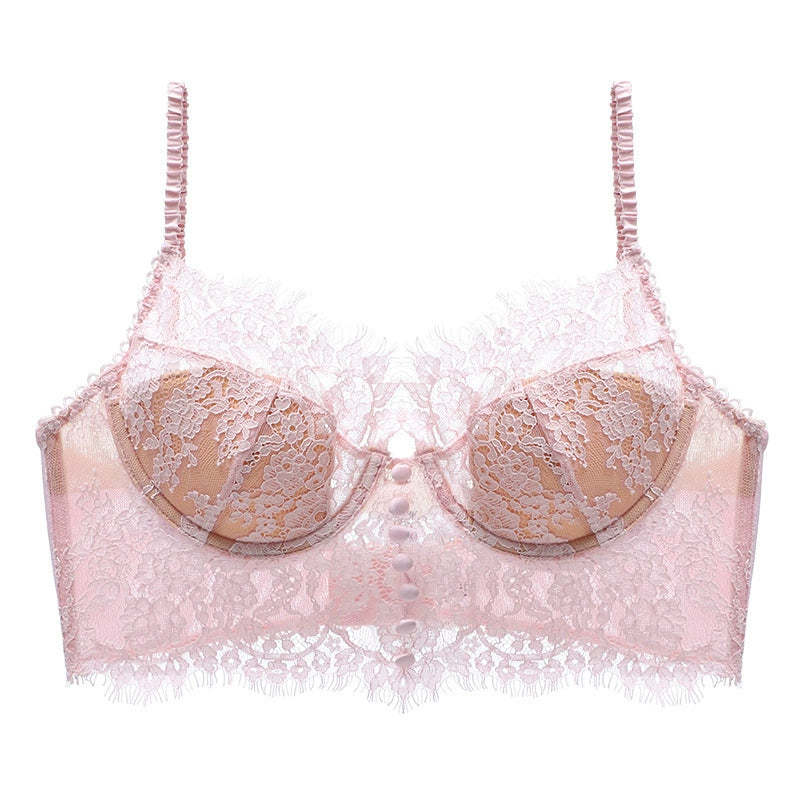 Seductive Elegance: Lace Eyelash Push-Up Bra & Sling Thong Set