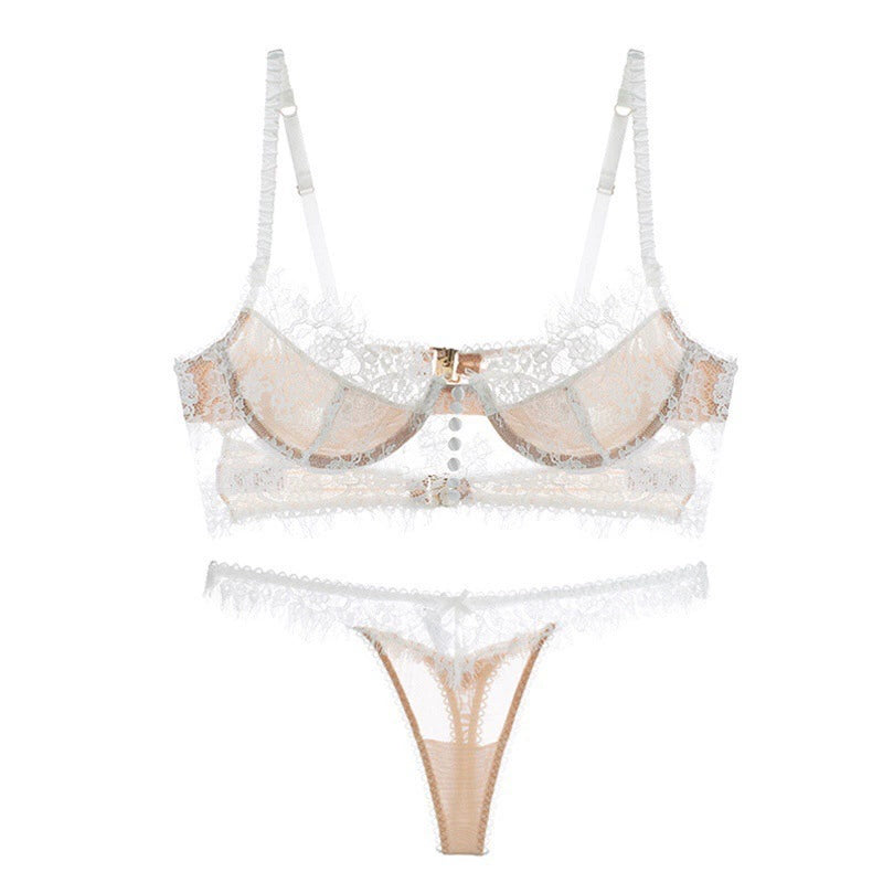 Seductive Elegance: Lace Eyelash Push-Up Bra & Sling Thong Set