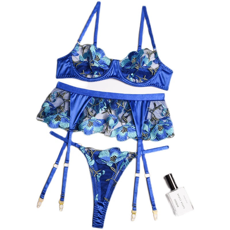 Sapphire Sexy Set 3 pc. Lace Bra, Garter & G- String Set