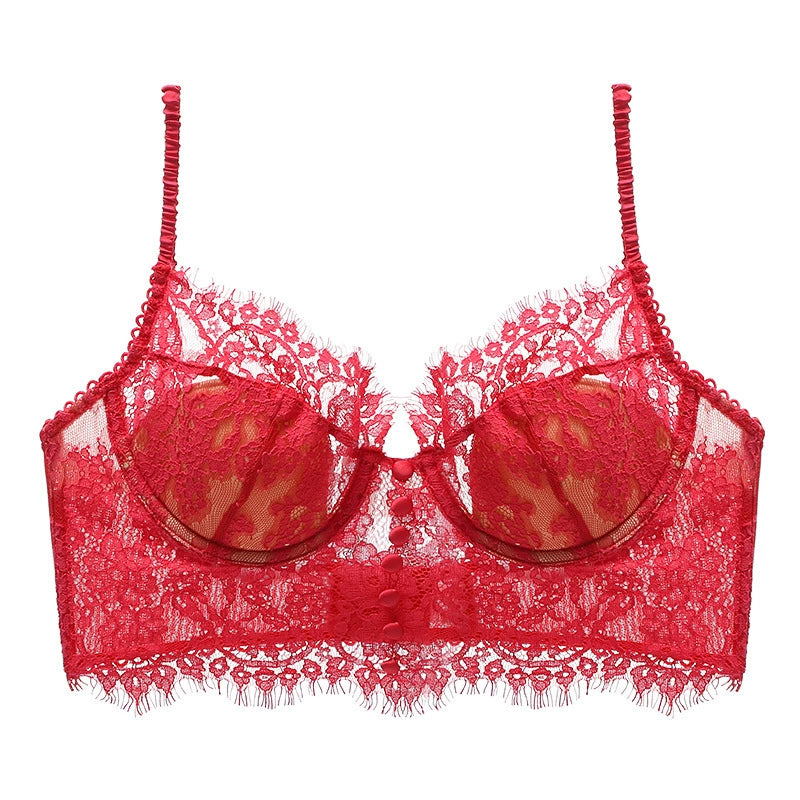 Seductive Elegance: Lace Eyelash Push-Up Bra & Sling Thong Set