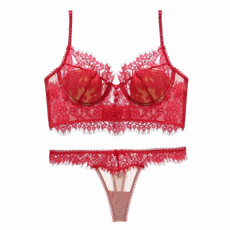 Seductive Elegance: Lace Eyelash Push-Up Bra & Sling Thong Set