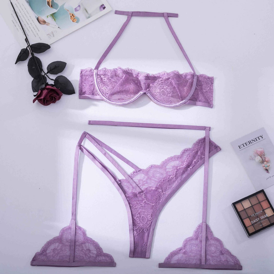 Sultry Satin & Lace:  3-Piece Set