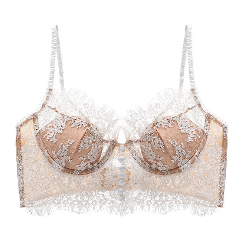 Seductive Elegance: Lace Eyelash Push-Up Bra & Sling Thong Set