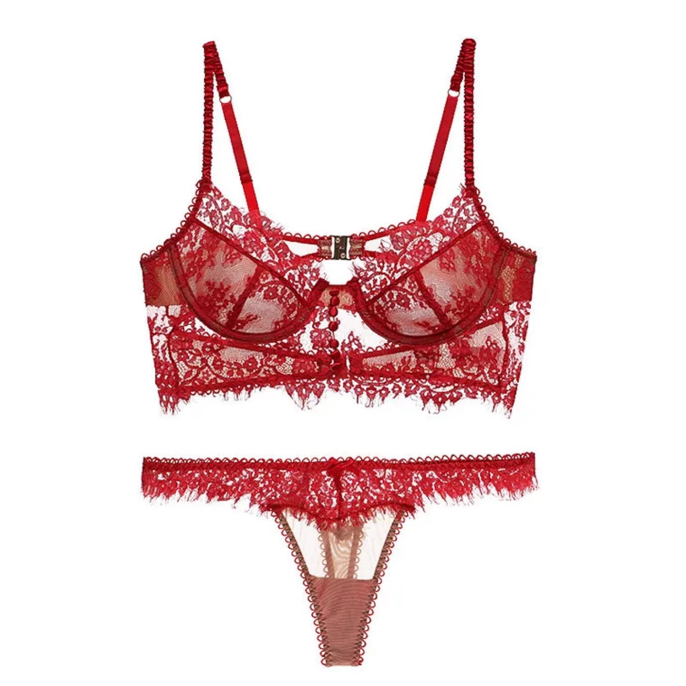 Seductive Elegance: Lace Eyelash Push-Up Bra & Sling Thong Set