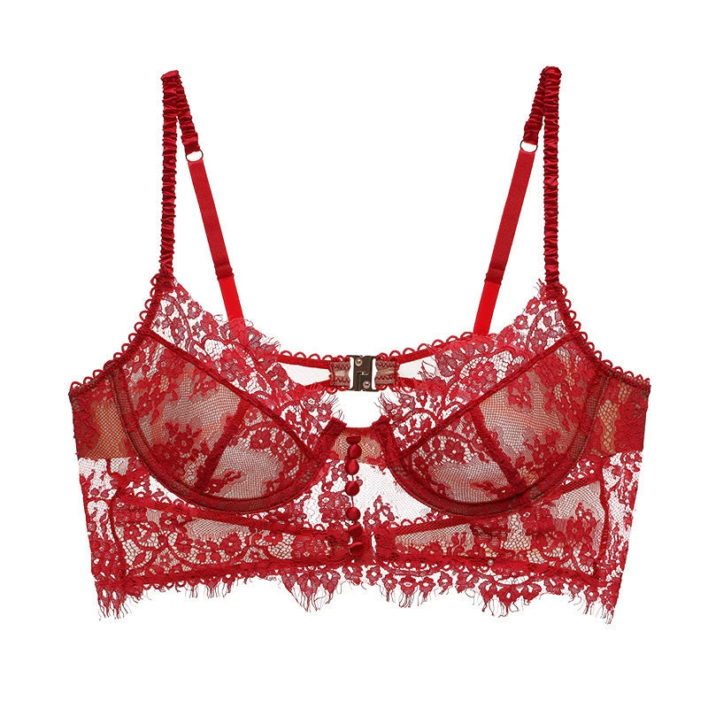 Seductive Elegance: Lace Eyelash Push-Up Bra & Sling Thong Set