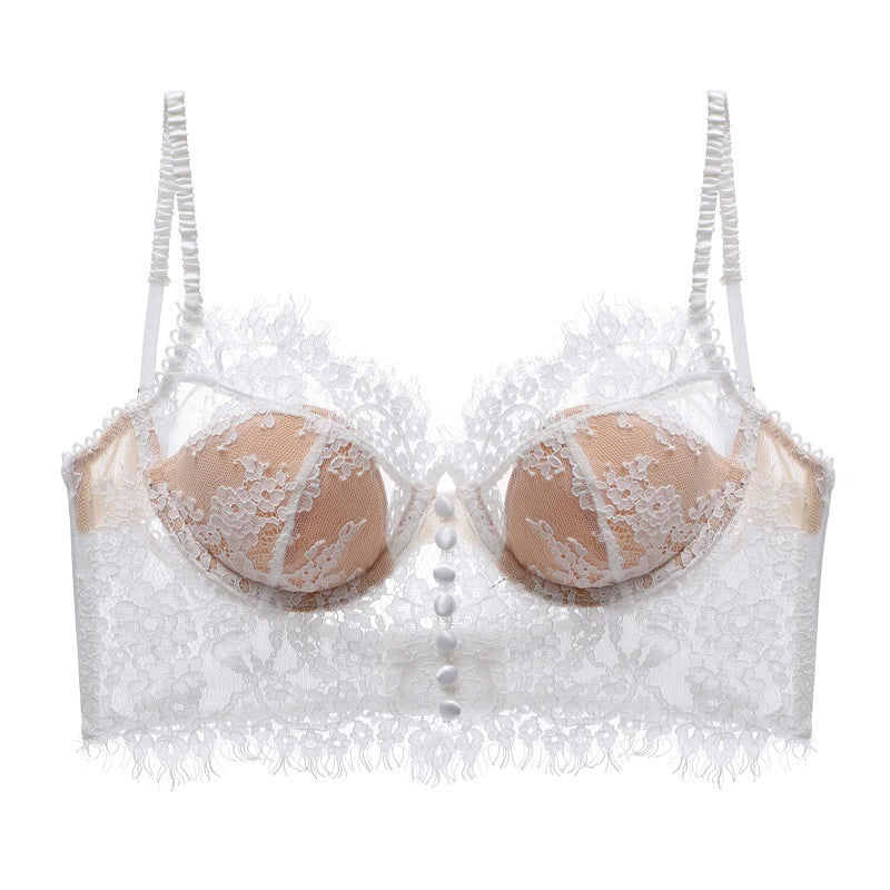 Seductive Elegance: Lace Eyelash Push-Up Bra & Sling Thong Set