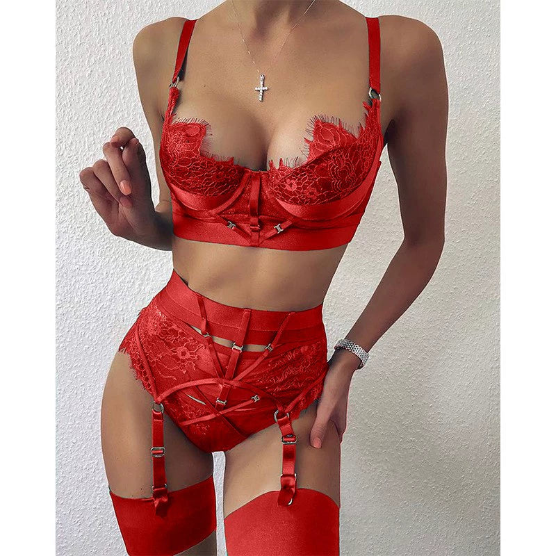 Romantic Rapture: Satin & Lace 3-Piece Sets