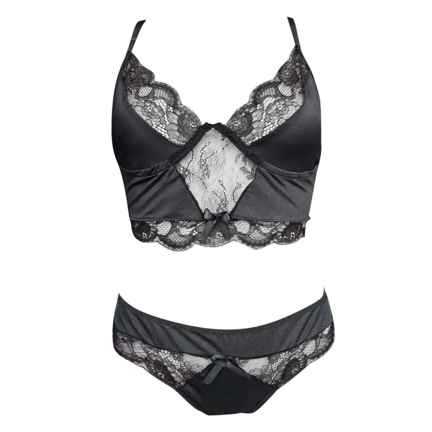 Midnight Enchantment: Romantic Black Bralette & Panty Set