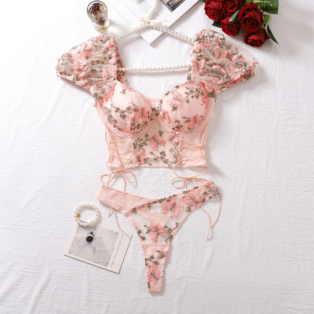 Springtime Seduction: Butterfly Kisses Mesh Lingerie Set 🌷🦋