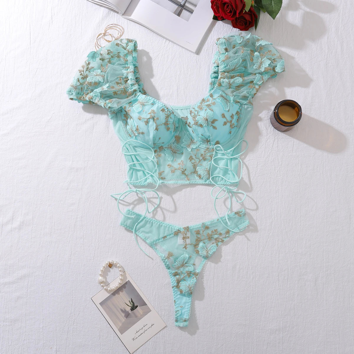 Springtime Seduction: Butterfly Kisses Mesh Lingerie Set 🌷🦋