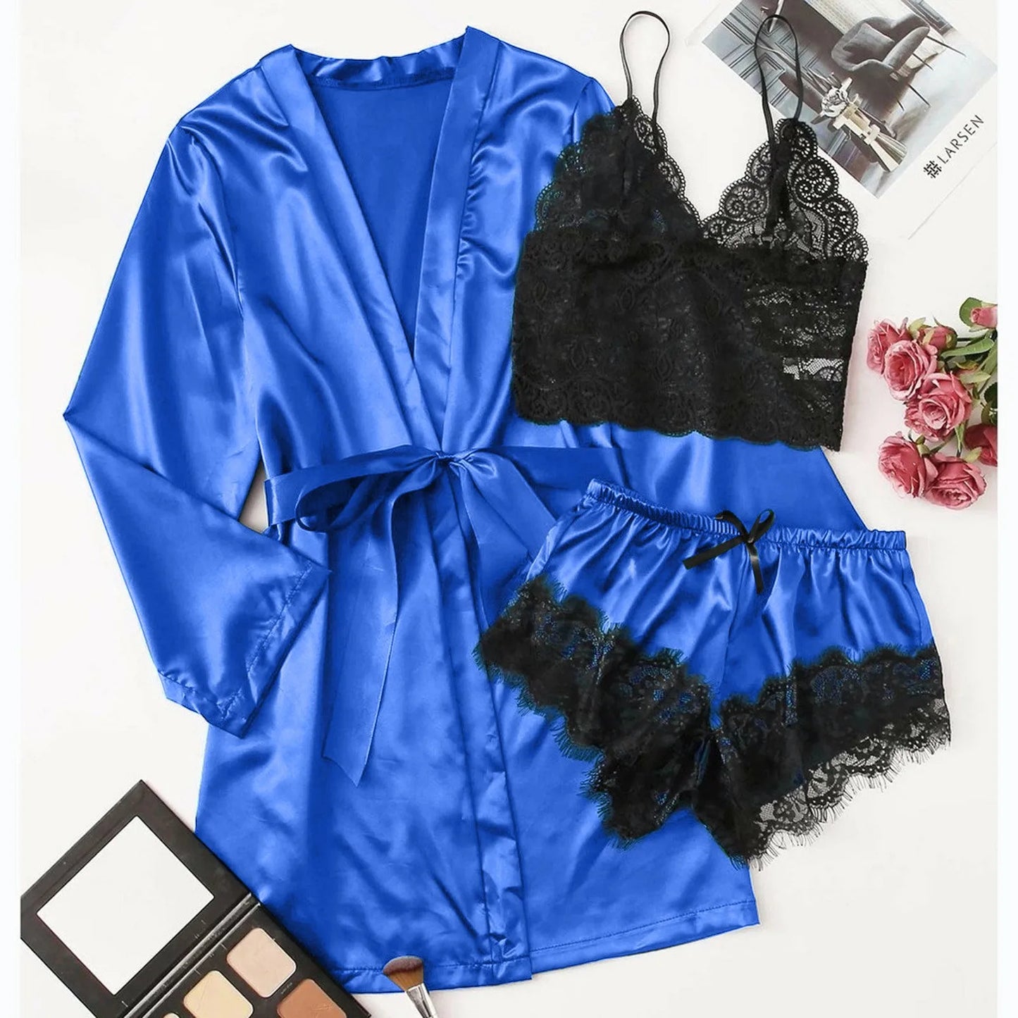 Velvet Night: Silk Pajamas & Robe Set for Irresistible Allure