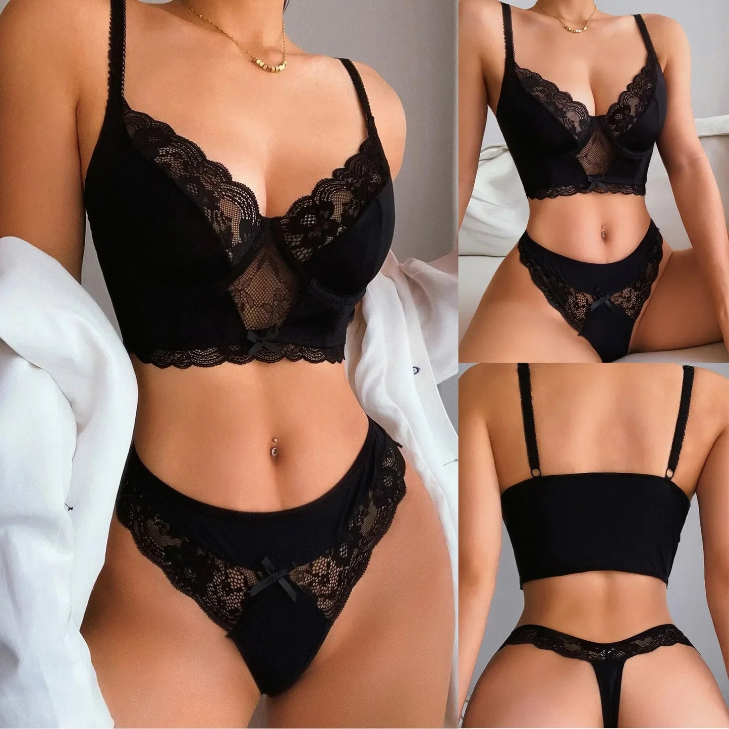 Midnight Enchantment: Romantic Black Bralette & Panty Set