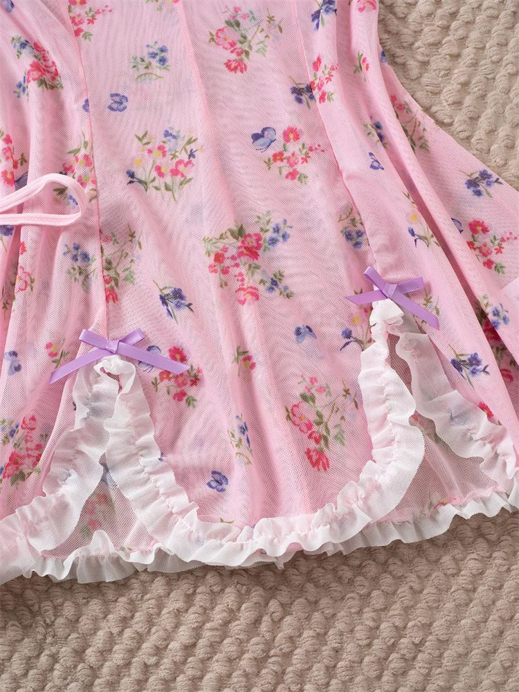 Fairy Blossom: Flirty Pink Floral Nighty  2 pc. 🌼🧚‍♂️