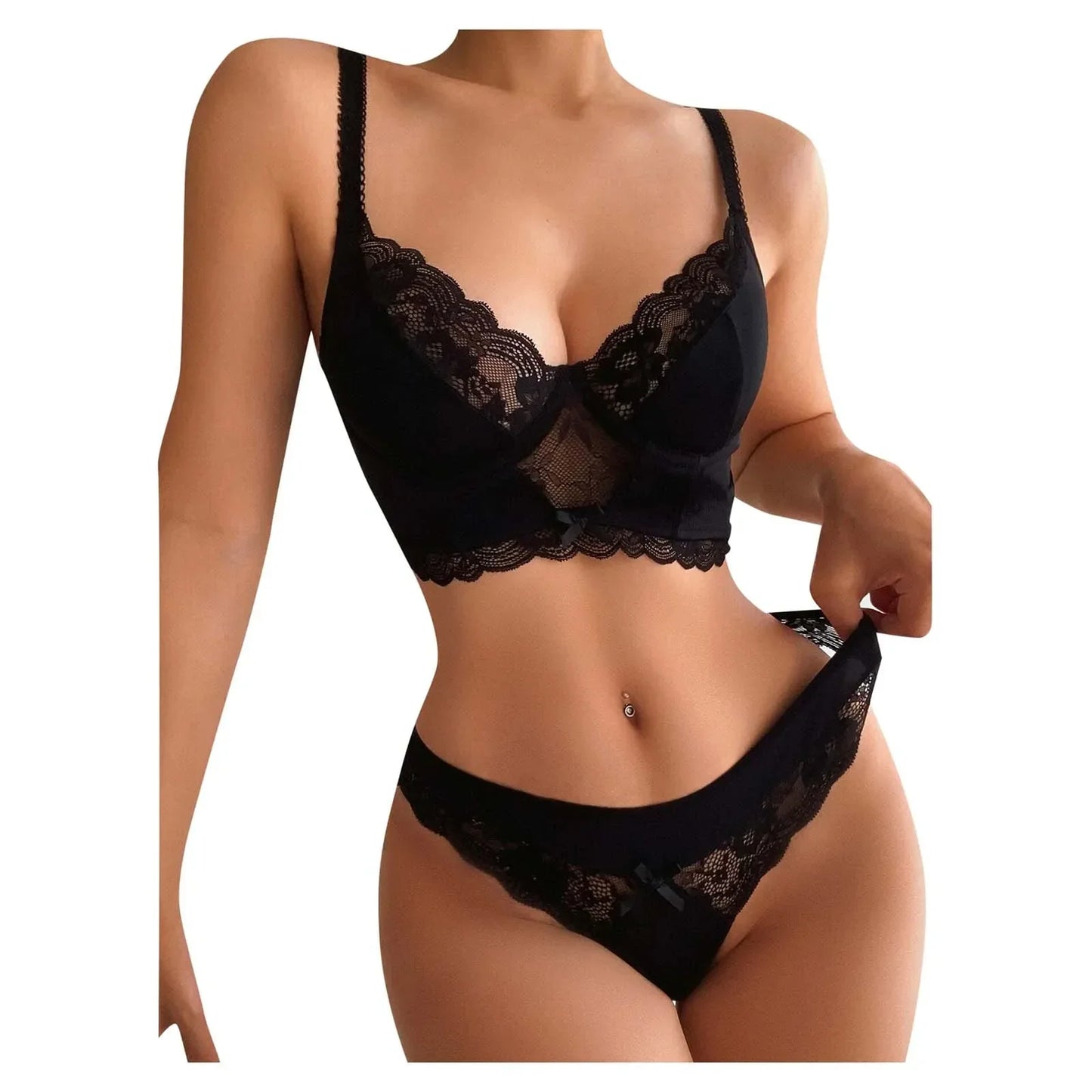 Midnight Enchantment: Romantic Black Bralette & Panty Set