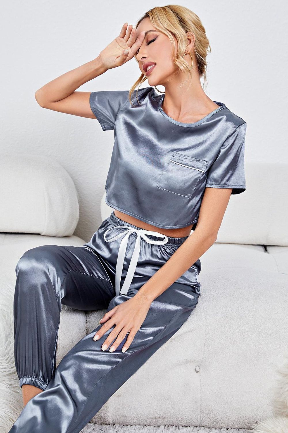 Satin Crop Top & Joggers Lounge Set